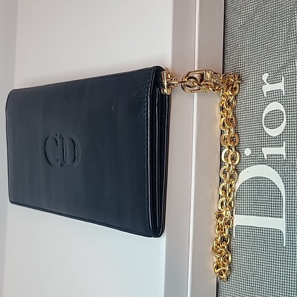 DIOR VINTAGE 90'S FOLIO CD MARK LONG WALLET NAVY LEATHER/RED INTERIOR/GOLD HRDWR - Picture 16 of 17